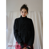 新中式 KIM Classic「Fringe」经典 手工串珠盘扣黑色颗粒毛外套