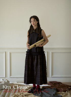 KIM Classic 「Quinoa」日本面料 拼接百褶边50羊毛背心连衣裙