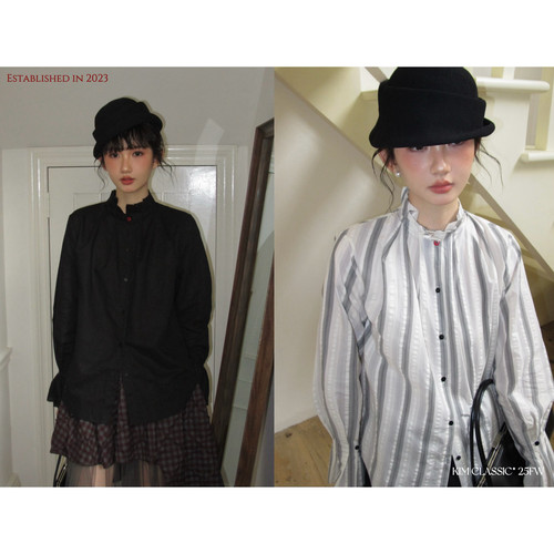 KIM Classic「Mochi Bread」花苞百褶领喇叭袖两色百搭纯棉衬衫