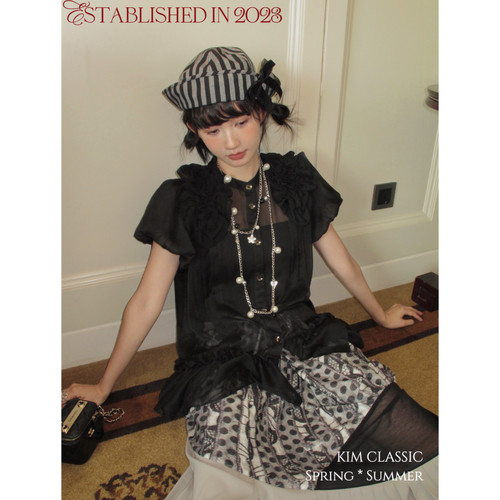 KIM Classic「Pomona」重瓣褶皱荷叶边泡泡袖人丝衬衫