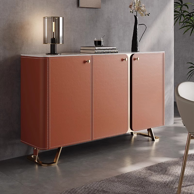 全友家居马鞍皮餐边柜意式轻奢现代简约家用客厅靠墙一体储物柜入