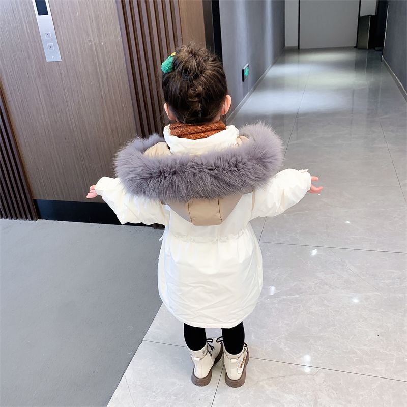 女童羽绒服2025新款时尚儿童宝宝加厚冬装外套白鸭绒中长款派克服