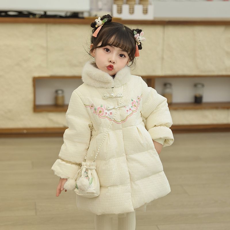 儿童羽绒服女款过年拜年服新款中小童加厚中长款洋气保暖外套
