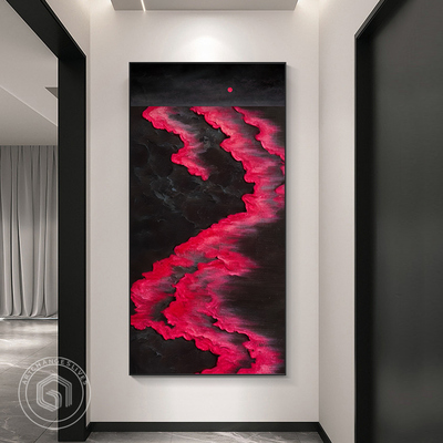 现代轻奢入户正对墙玄关装饰画高档海浪肌理油画走廊过道竖版挂画