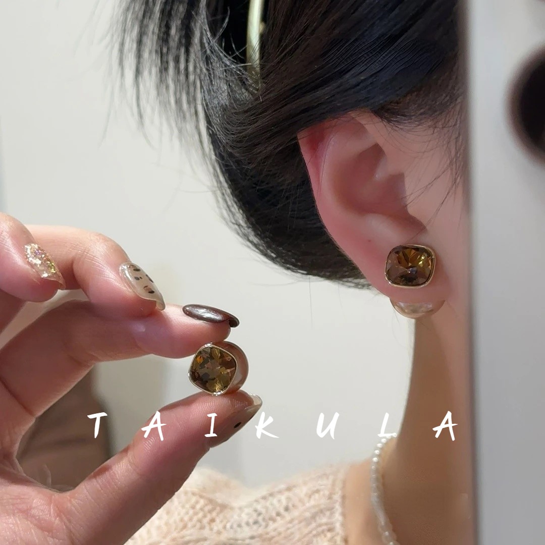 优雅几何方块锆石珠珠耳钉女耳环时尚气质耳饰2025新款爆款高级感