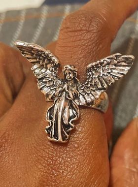 Gothic Vintage Disssed Angel Silver Color Ring Ancient Silve