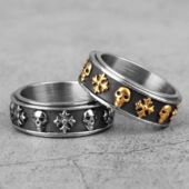 Skull Rings Retro Stainless Cross Mens Rotatable Steel Punk