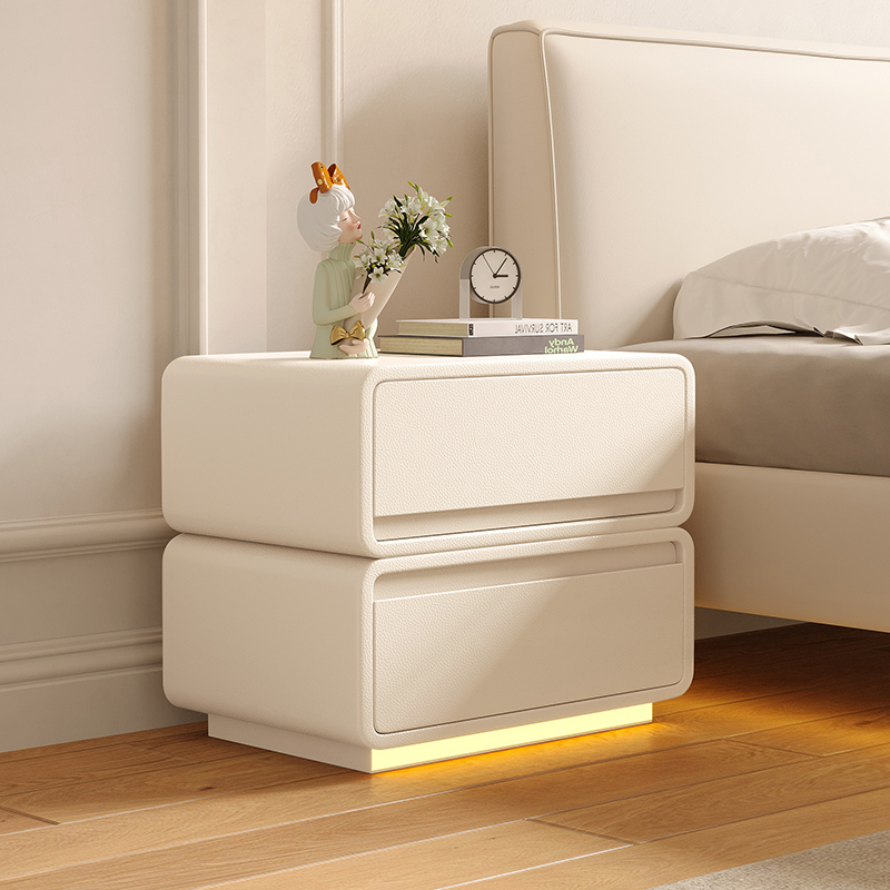 全友家居实木皮质床头柜现代简约卧室小型床边储物柜子奶油风收纳