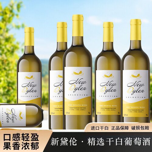 法国进口750ml新黛伦干白葡萄酒霞多丽冰镇微醺简装花果香