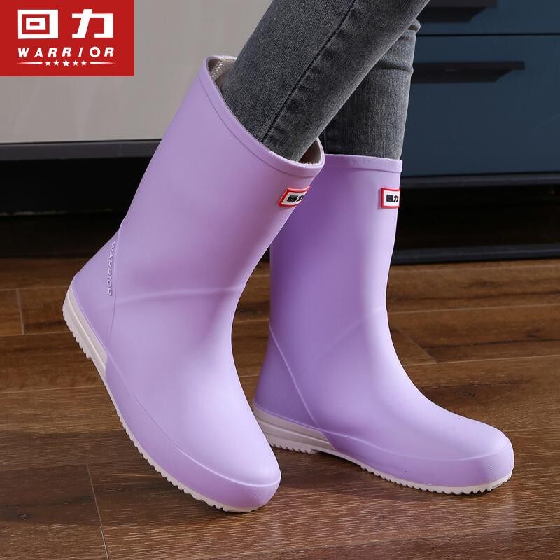 回力正品女款中筒晴雨鞋户外高颜值加绒厚底女士轻便雨靴中筒水鞋