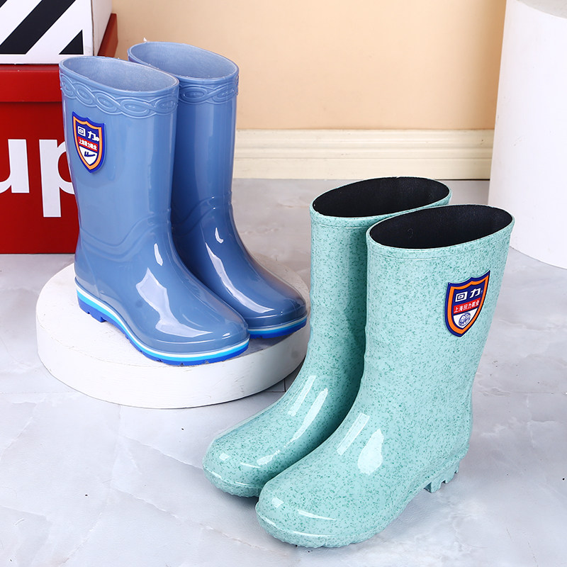 回力高筒雨鞋女士英伦高筒雨靴中筒防滑防水鞋四季加绒胶鞋水靴款