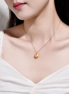 金色小胖福平安锁项链女经典款可爱小福袋钛钢不掉色锁骨链