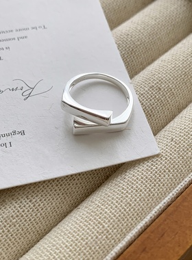s925纯银几何交叉长方块戒指女韩版开口可调节食指环个性轻奢手饰