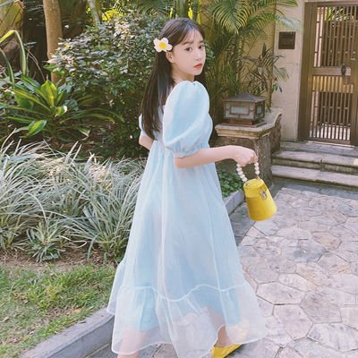 网纱拼接连衣裙女2023夏新独特设计感仙女超仙温柔风泡泡袖公主裙