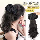 马尾假发女长发彷真发高抓夹蝴蝶结网红长辫子片低卷发可扎假发辫