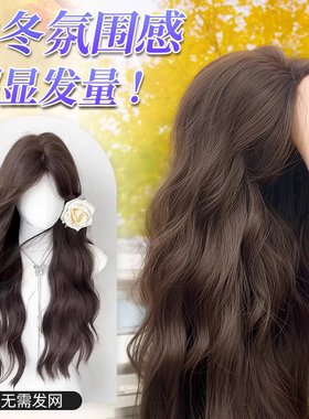假发女全头套式不用戴发网头顶补发自然无痕水波纹长卷发款假发套