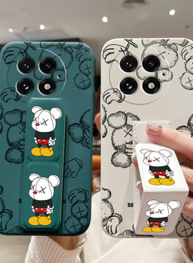 一加13手机壳一加ACE5Pro潮牌小熊一加11R折叠腕带卡通防摔适用ONEPLUS一加ACE3Pro磁吸带支架全包硅胶款软壳