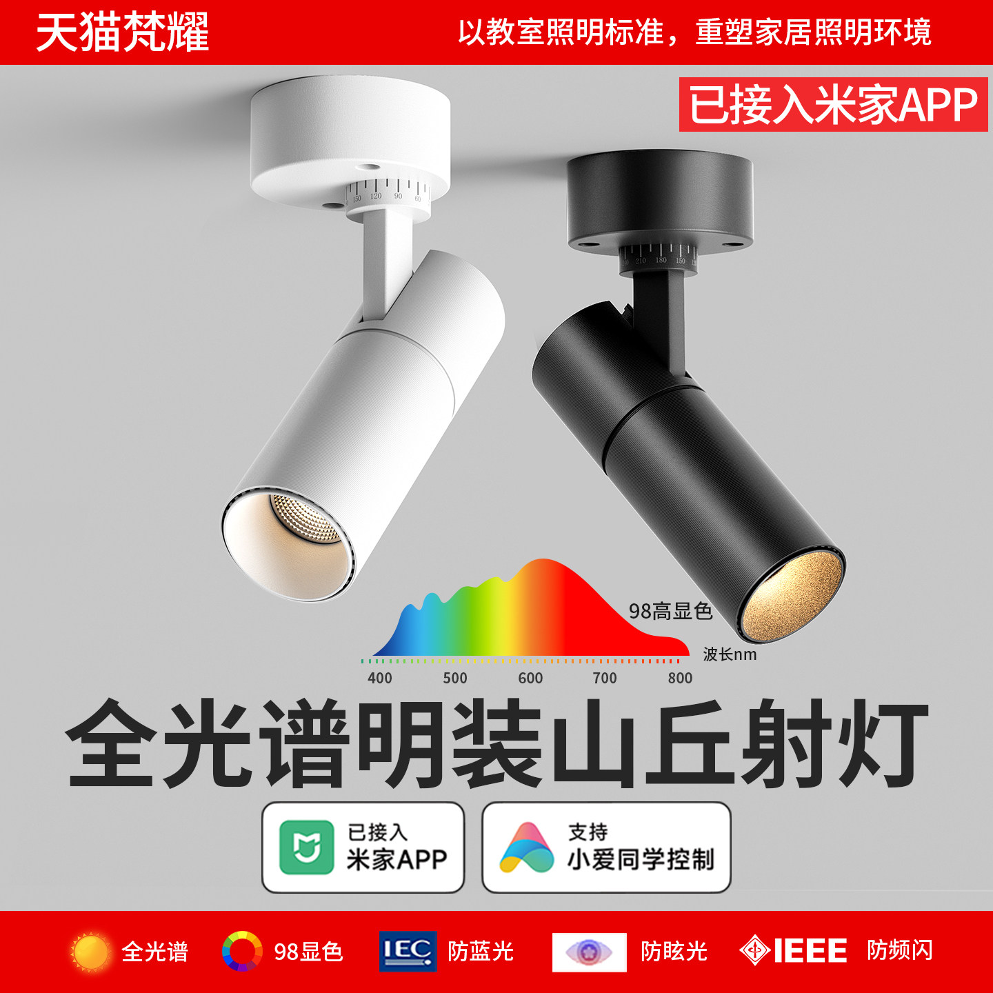 明装小山丘射灯可调角度折叠吸顶式洗墙照画全光谱客厅高显洗墙灯