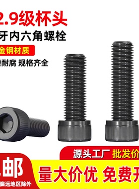 12.9级圆柱头HM全牙内六角螺丝 高强度加长杯头螺栓M5*6/8-14-100