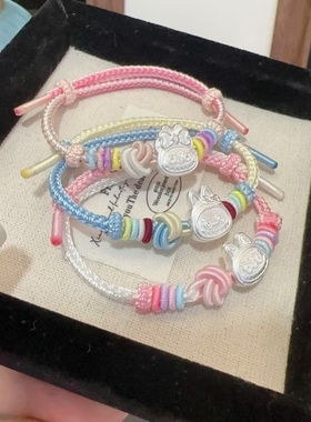 足银999拉布布情侣手绳可调节Labubu纯银手链送女友闺蜜生日礼物