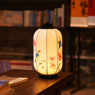 宋代美学书房台灯卧室床头灯中国风民族风禅宗装饰挎包灯手绘气氛