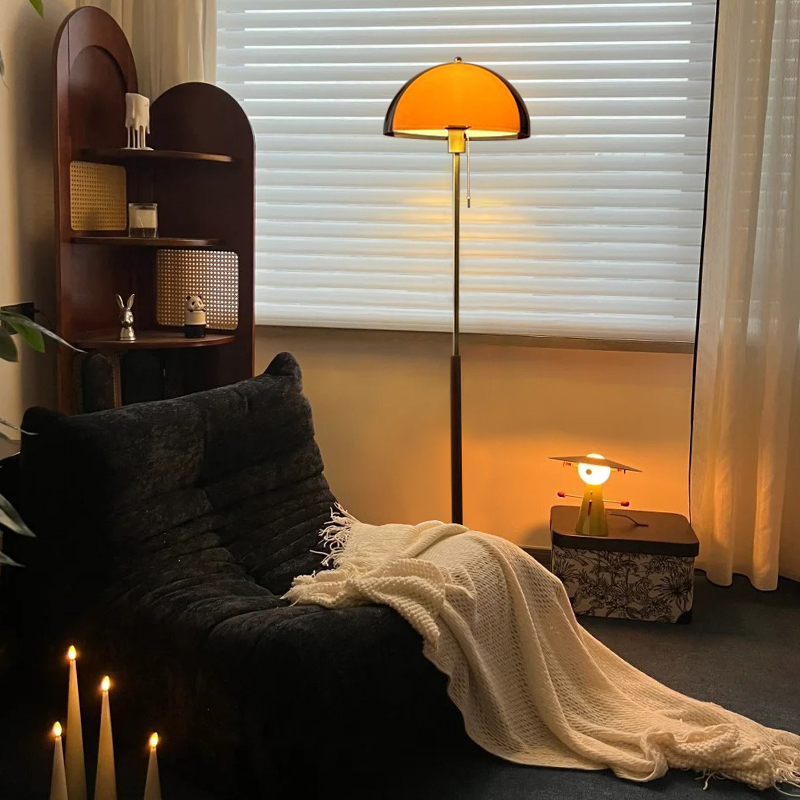 落地灯置物架一体法式中古客厅沙发旁落日灯卧室床头氛围立式台灯