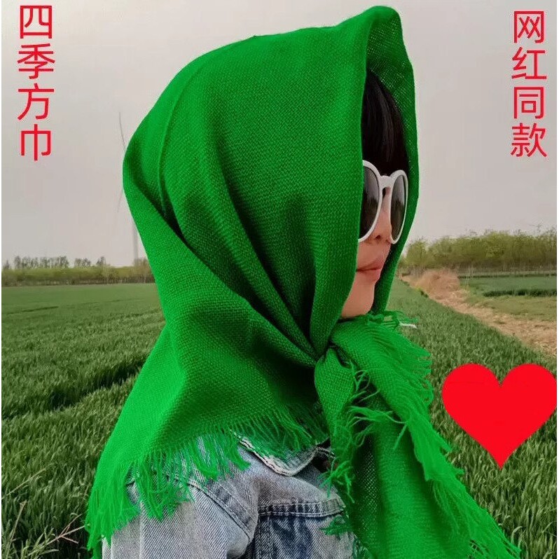 网红村姑围巾怀旧大红方巾农村中年妇女头巾老式四方围巾表演道具