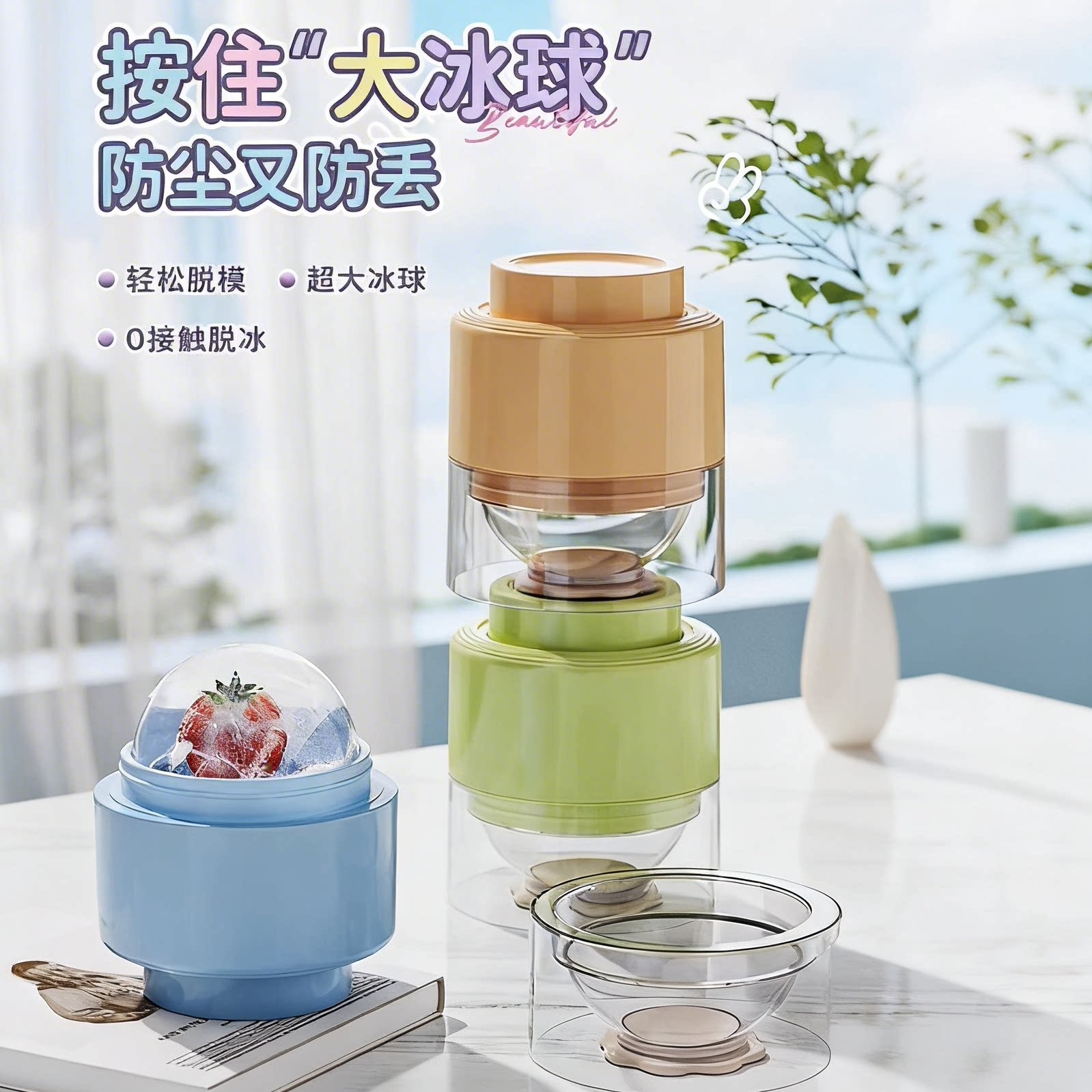 按压大冰球食品硅胶制冰器家用威士忌冰球模具圆形冰格制冰神器