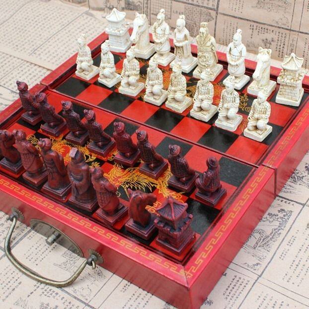 仿古国际象棋小号兵马俑棋子立体折叠人物中号礼品木制棋盘可折叠