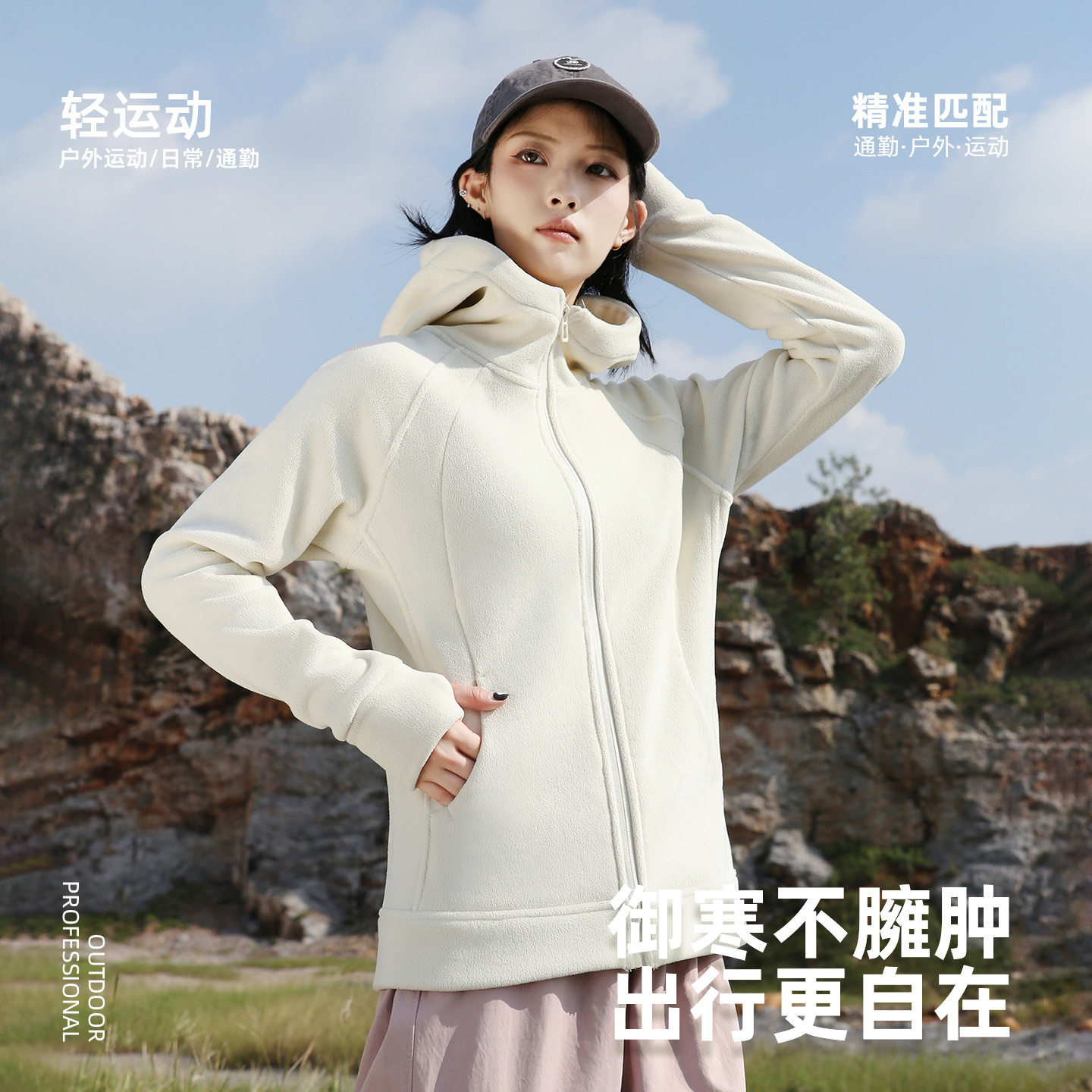 双面德绒连帽保暖开衫女加绒外套