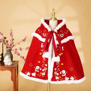 汉服女童冬季兔子刺绣披风斗篷儿童加厚中国风古装唐装披肩拜年服