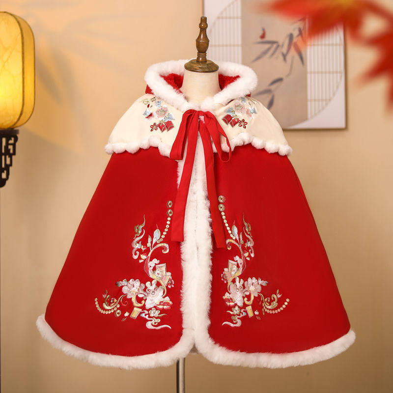 汉服女童冬季兔子刺绣披风斗篷仙女加厚中国风古装拼色披肩拜年服,童装/婴儿装/亲子装,汉服,淘宝优惠券,粉丝福利购,淘宝优惠卷