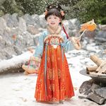 儿童汉服女童加绒加厚连衣裙冬季唐装过年服女孩古装公主裙敦煌风