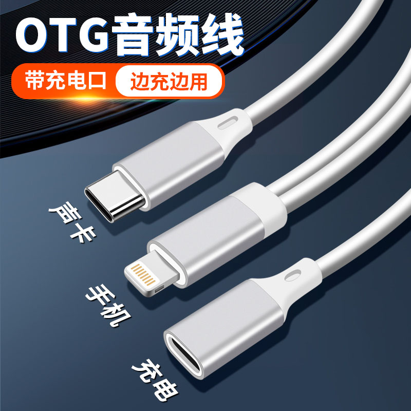 适用苹果14手机13连接音箱音乐骑士T2内录直播OTG声卡Typec数据线
