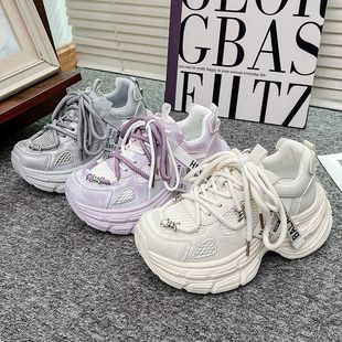 小个子增高休闲运动鞋 时尚 新款 运动系带松糕厚底老爹鞋 女2025春季