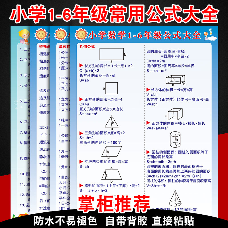 挂图小学数学一到六年级公式表