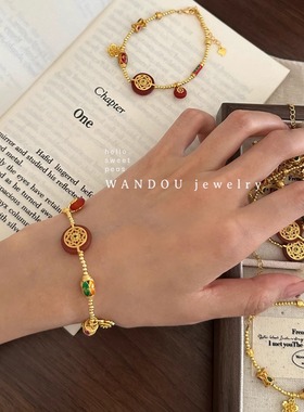 豌豆饰物银镀金南红玛瑙轻奢手串