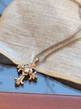 浅钛金咖啡金鸢尾十字架波光粼粼项链女轻奢小众精致金属链锁骨链