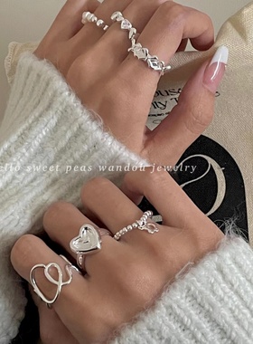 豌豆饰物925银设计感戒指组合