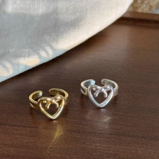 韩版心上系蝴蝶结开口戒指女心形爱心设计感小众气质百搭个性指环