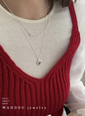 豌豆饰物纯银韩国滴釉爱心项链