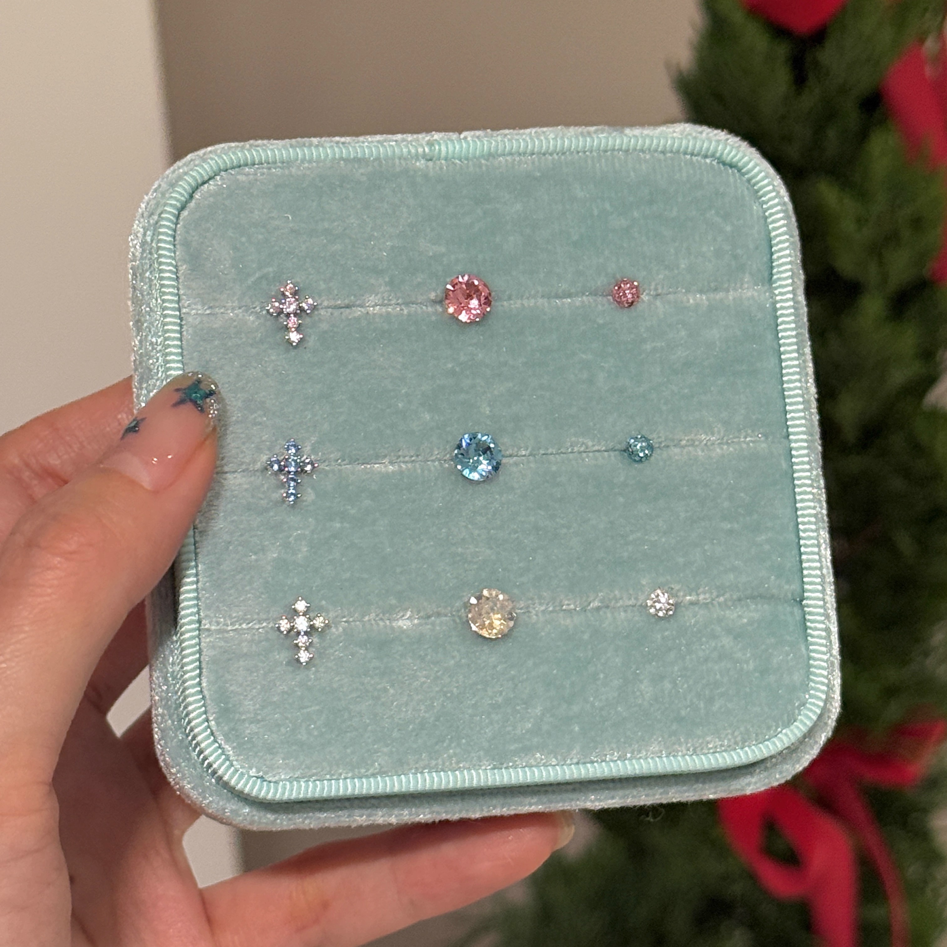 爆闪镶钻华子十字架耳骨钉叠戴医用钛钢平底耳蜗钉耳钉女睡觉免摘