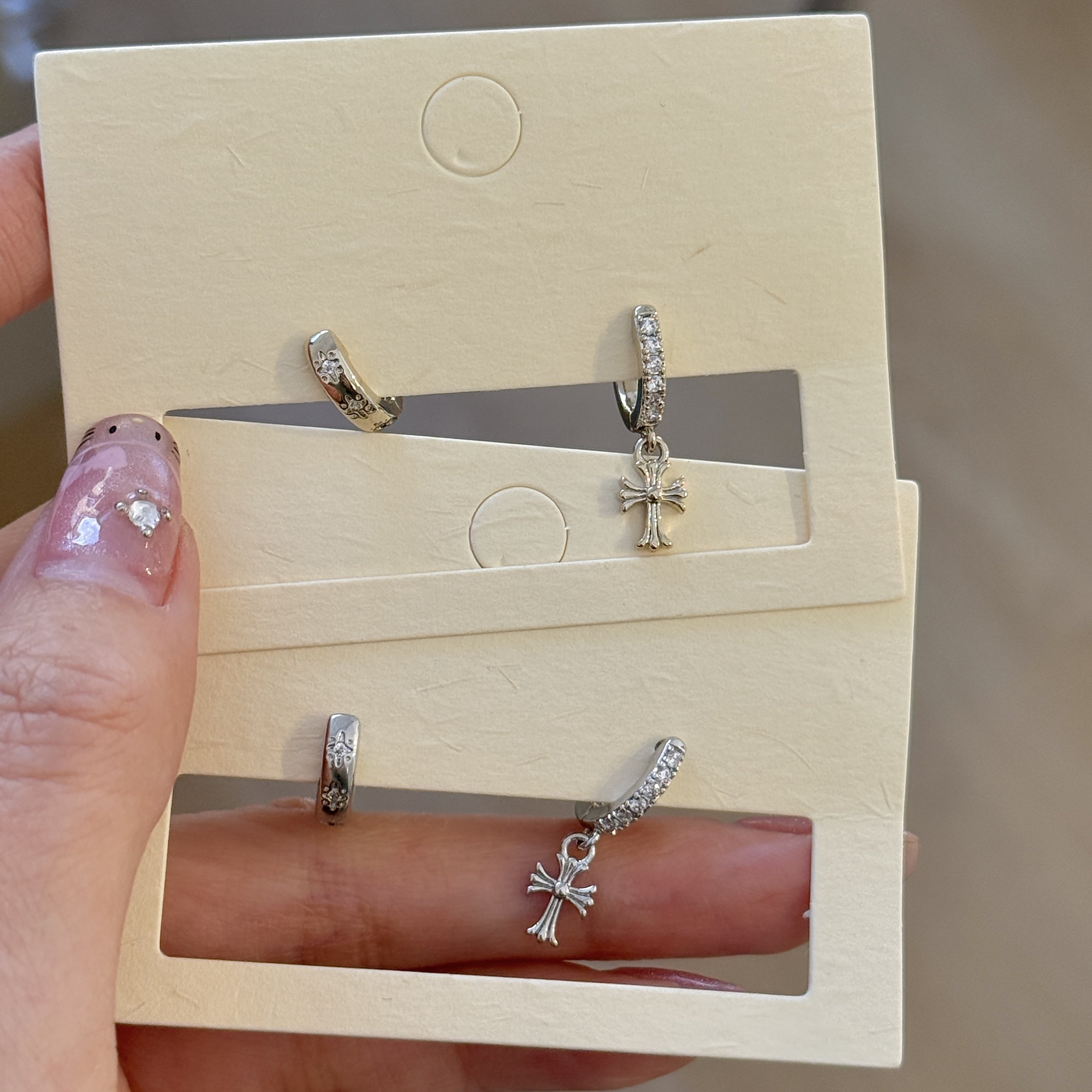 精致芒星军花十字架直针耳扣耳圈不对称双耳洞耳骨钉耳饰百搭叠戴