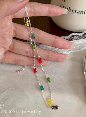 豌豆饰物纯银彩色水晶夏日锁骨链