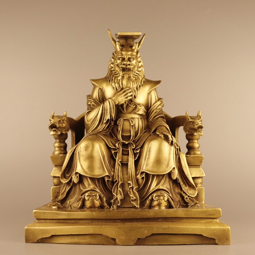黄铜坐龙椅东海龙王神像摆件  家用供奉桌面创意礼品 铜工艺品