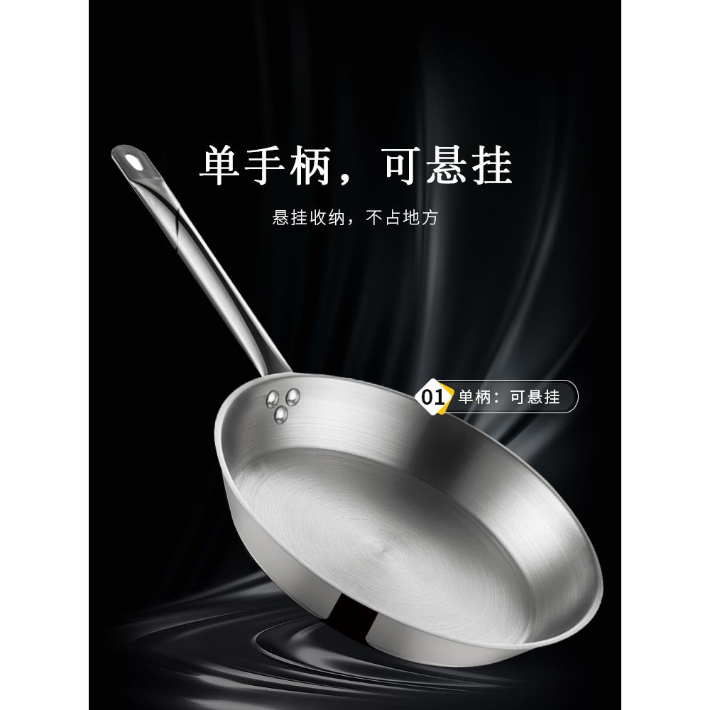 巨博不锈钢商用平底锅家牛排煎锅厚底西餐锅电磁炉专用复合底炒锅