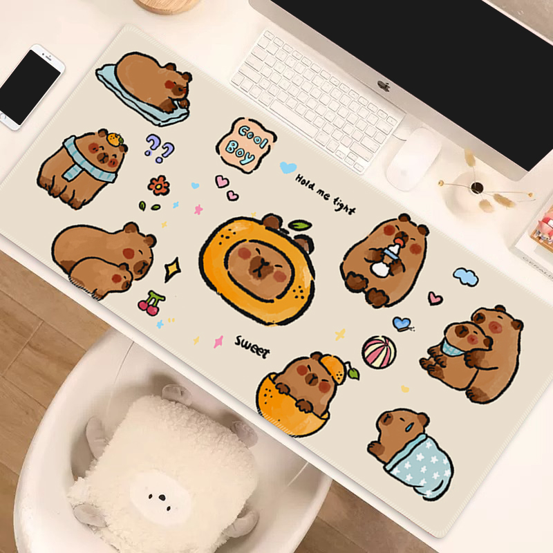 可爱卡皮巴拉皮革鼠标垫超大防水