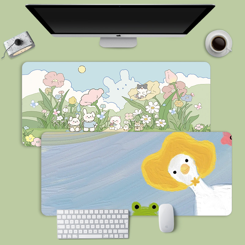 绿色清新皮革鼠标垫超大桌垫