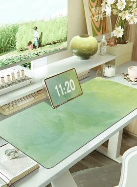 简约水彩绿色渐变鼠标垫超大号春日高颜值电脑桌桌垫定制键盘垫子