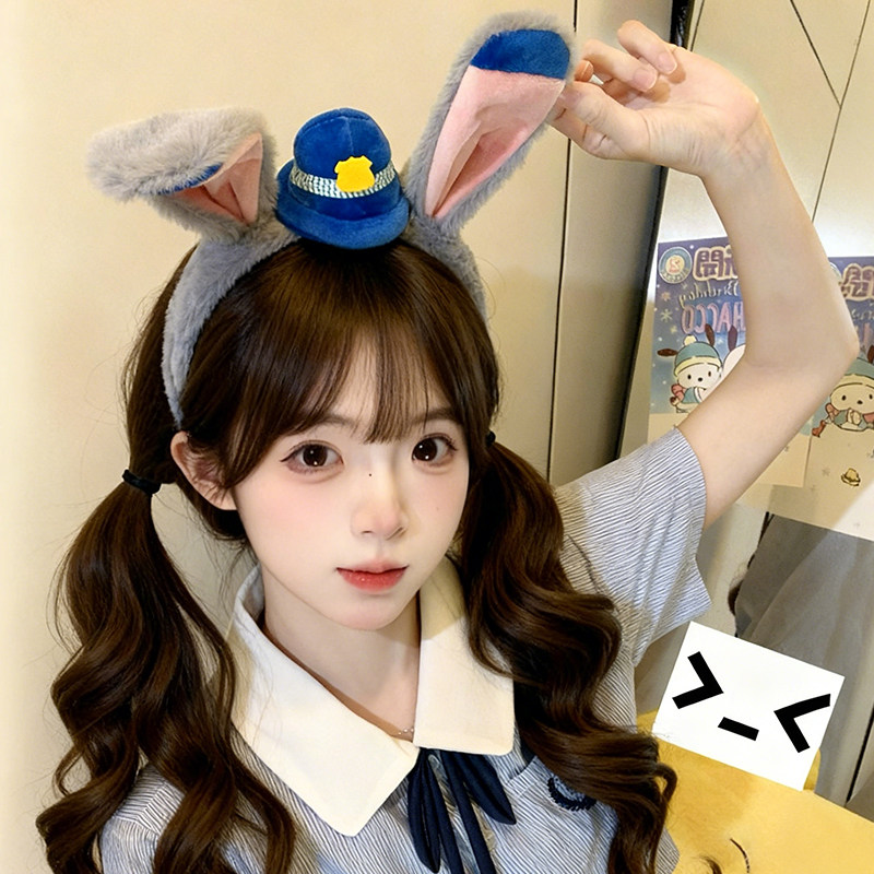 疯狂动物城可爱朱迪警官帽子头箍兔耳朵发箍超萌卡通发卡拍照头饰